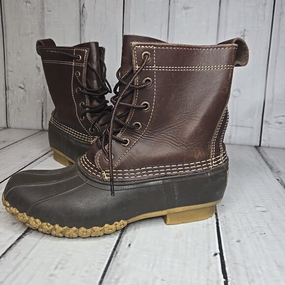 LL Bean Women's Leather Rubber Bean Boots Insulated Tan Brown Size 5 M - Picture 2 of 9
